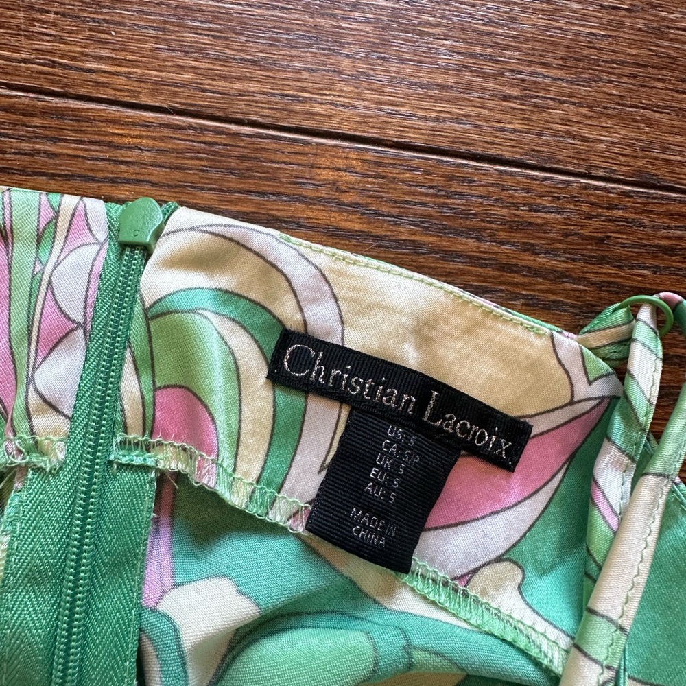 Christian Lacroix Green and Pink Floral Dress - Picture 2 of 6